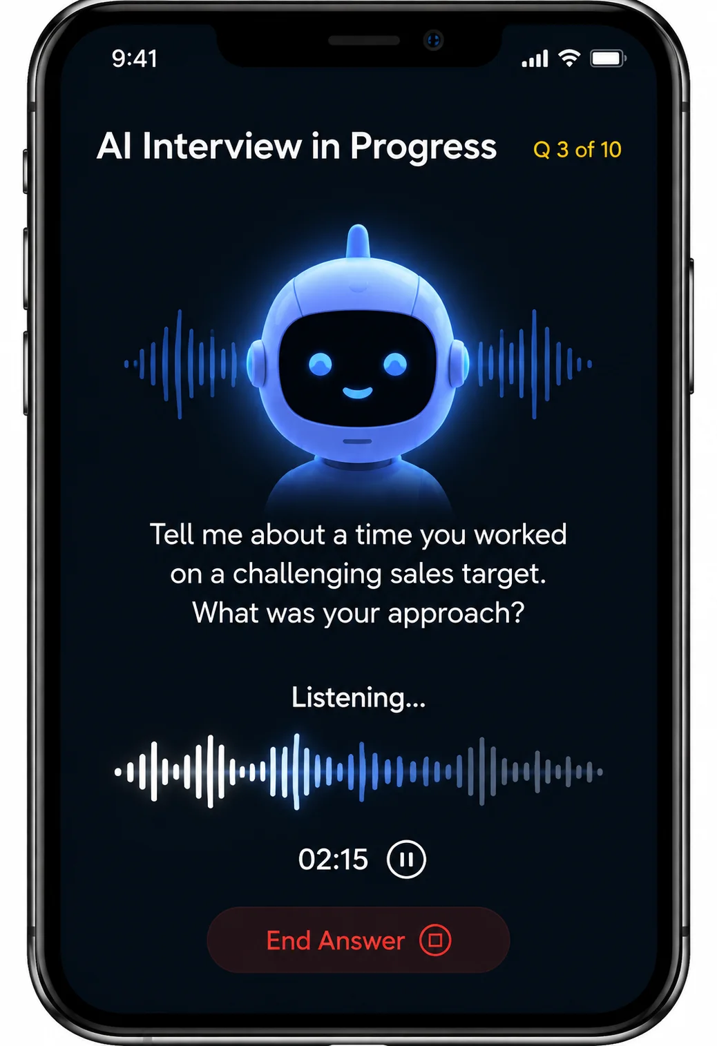 SIRTIKA AI interview simulation on a mobile phone
